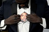 Khaby Lame wears a shirt of Chadwick Boseman during the "Black Panther: Wakanda Forever" European Premiere at Cineworld Leicester Square on November 03, 2022 in London, England | Image via: Getty